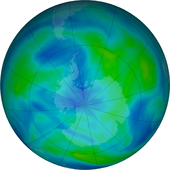 Antarctic ozone map for 31 March 2021